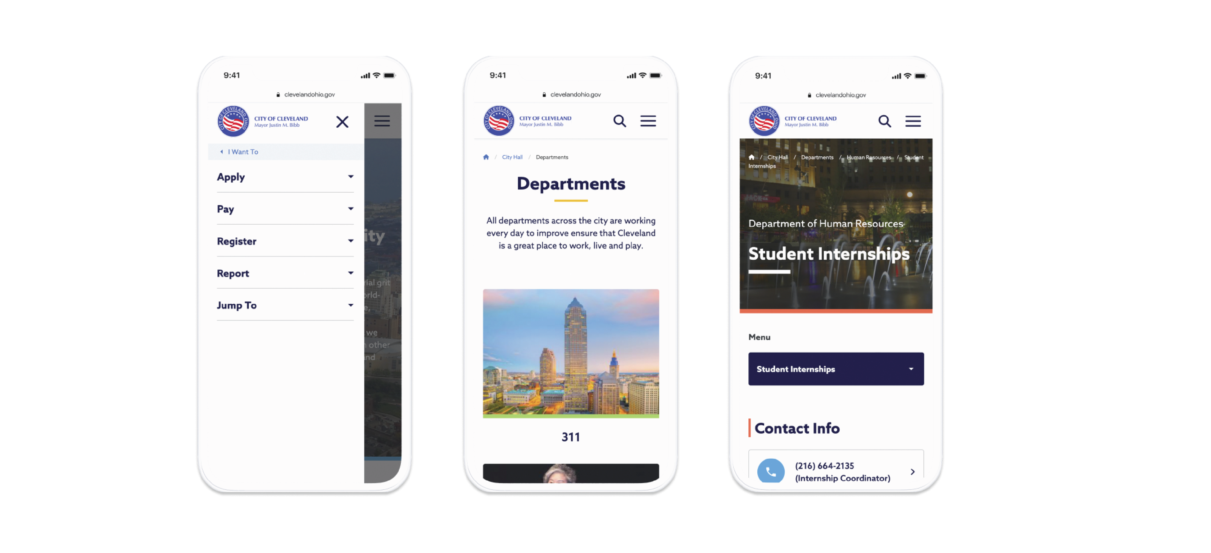 Mobile views of City of Cleveland Website