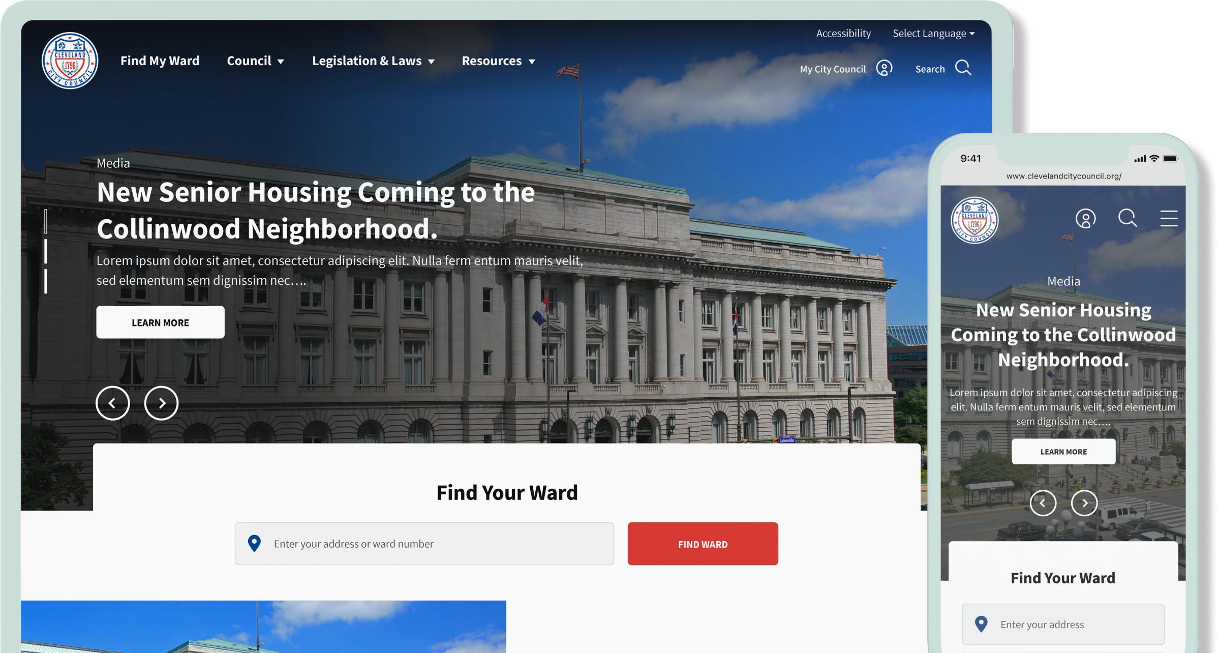 Cleveland City Council desktop and mobile design