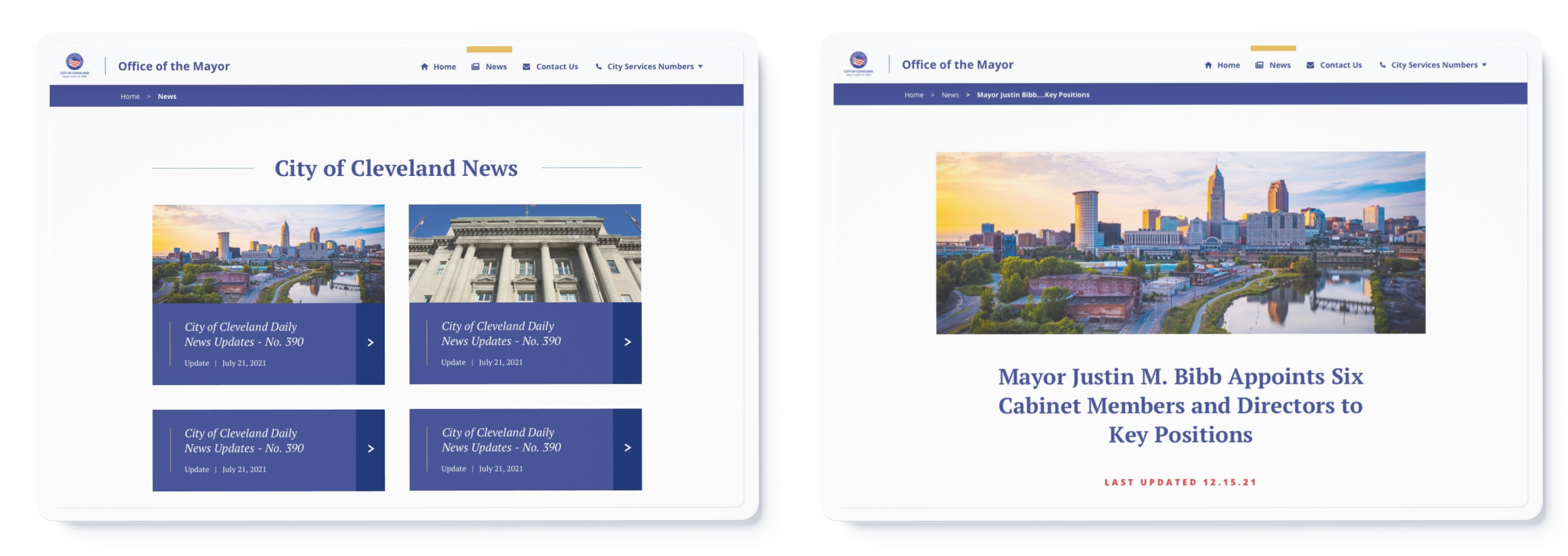 Tablet view of Mayors Site