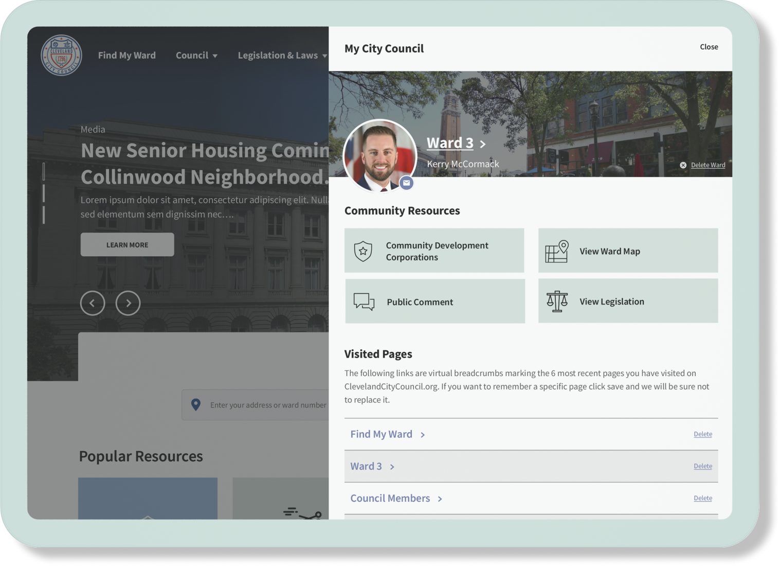 Tablet view of Cleveland City Council