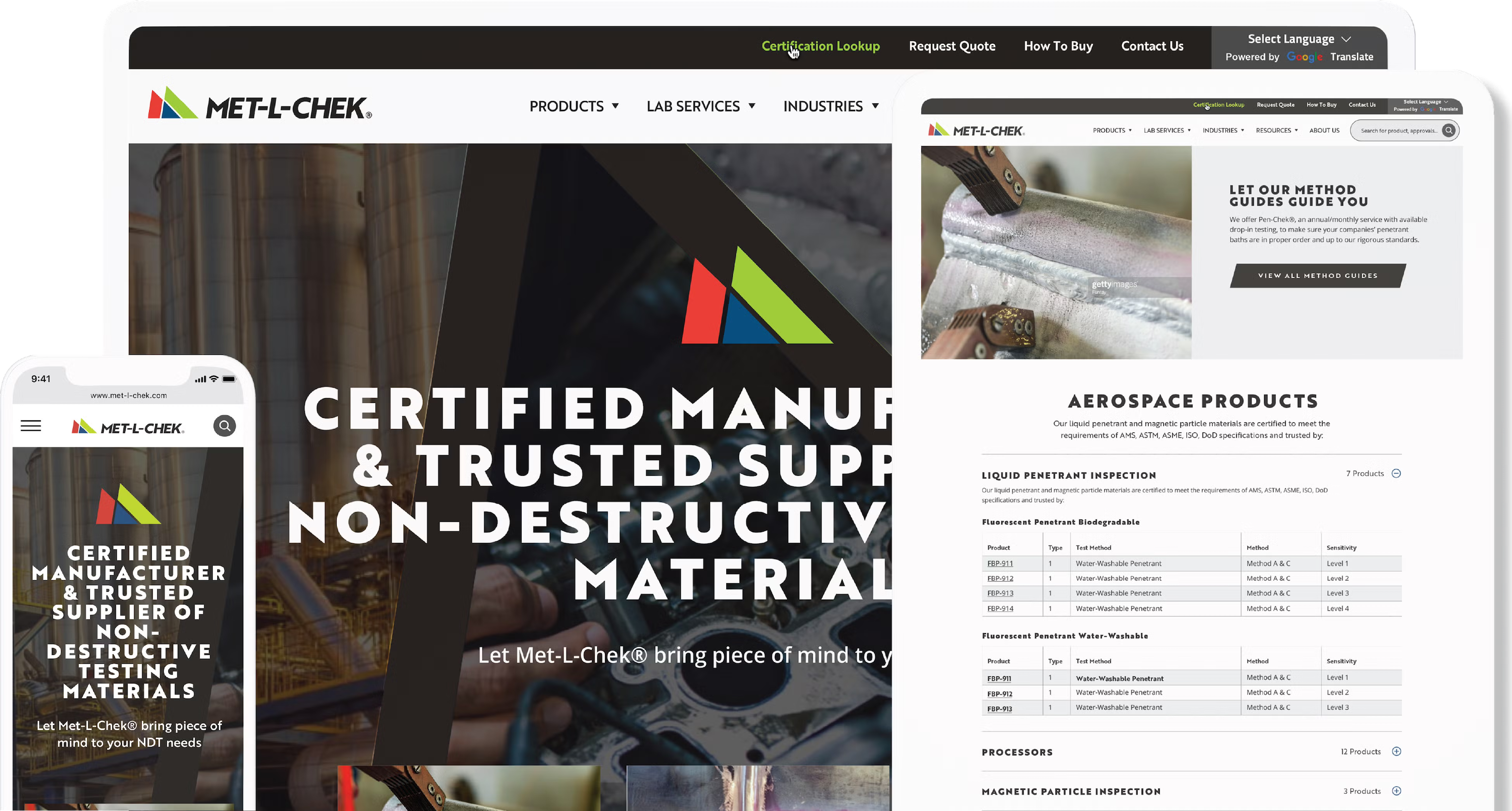 Met-L-Chek's website design desktop, tablet and mobile