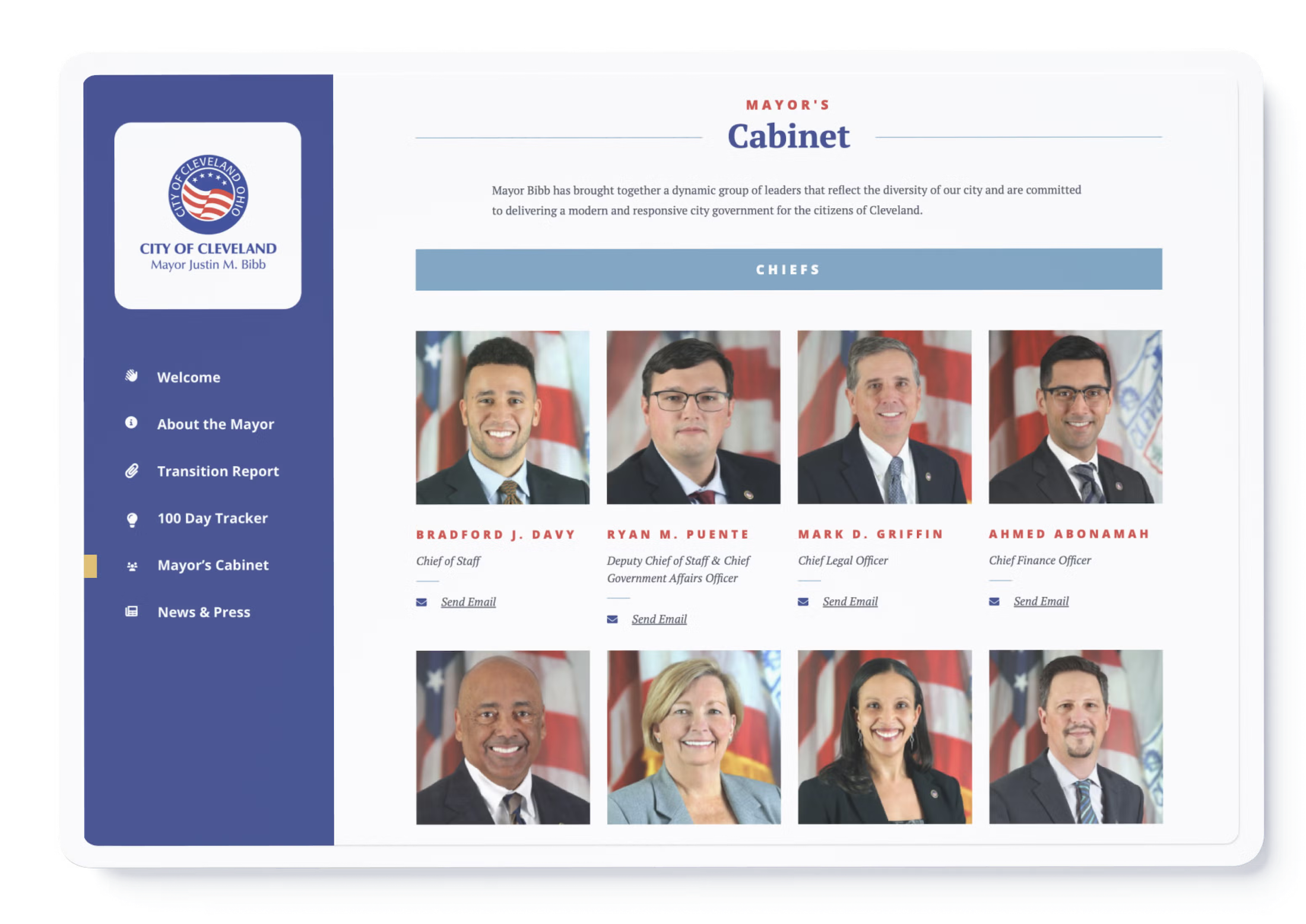 Tablet view of Mayors Site